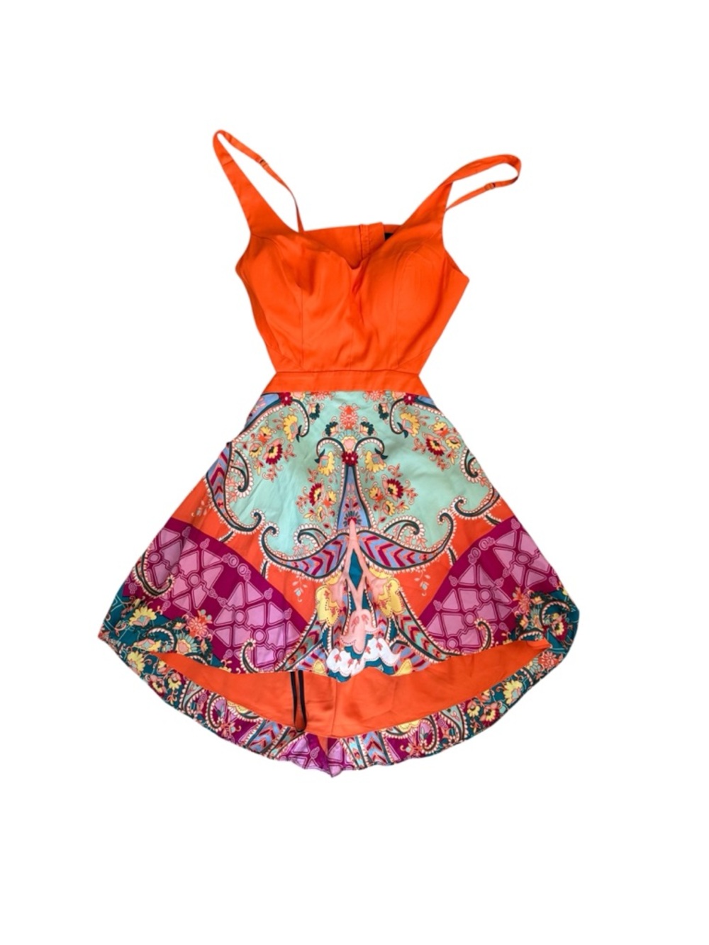 Marciano vintage Silk Dress Size 10 Orange Printed Fit Flare NWT Resort Vacation